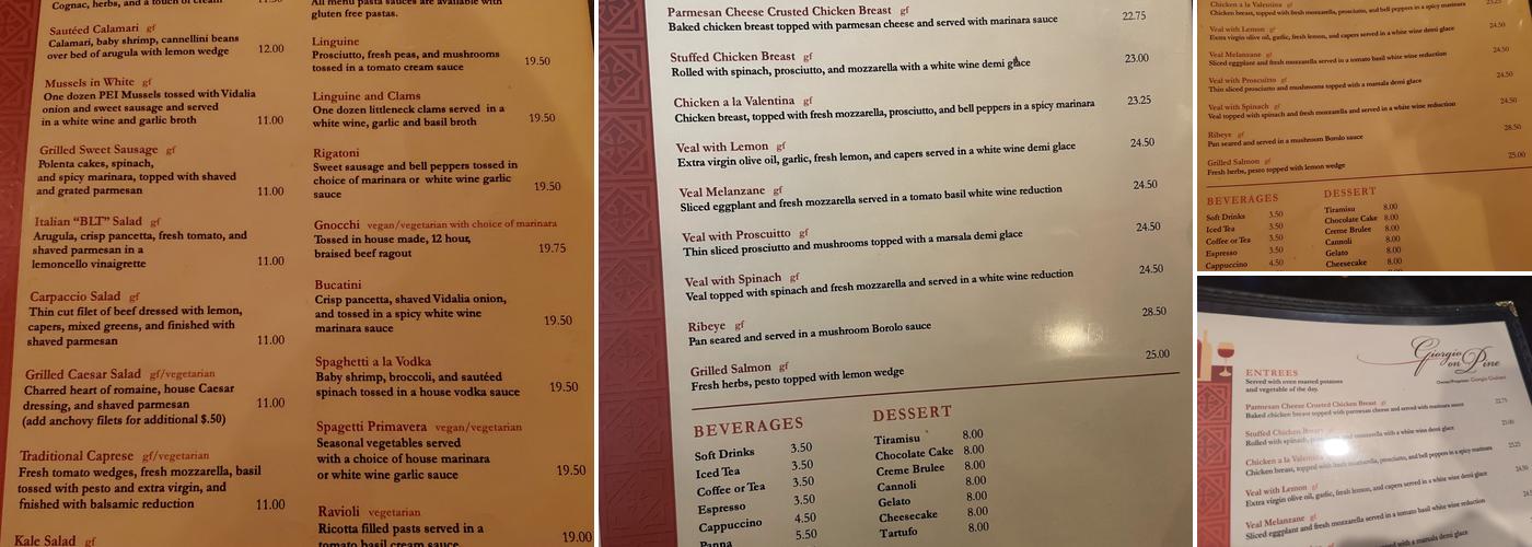 Giorgio On Pine Menu