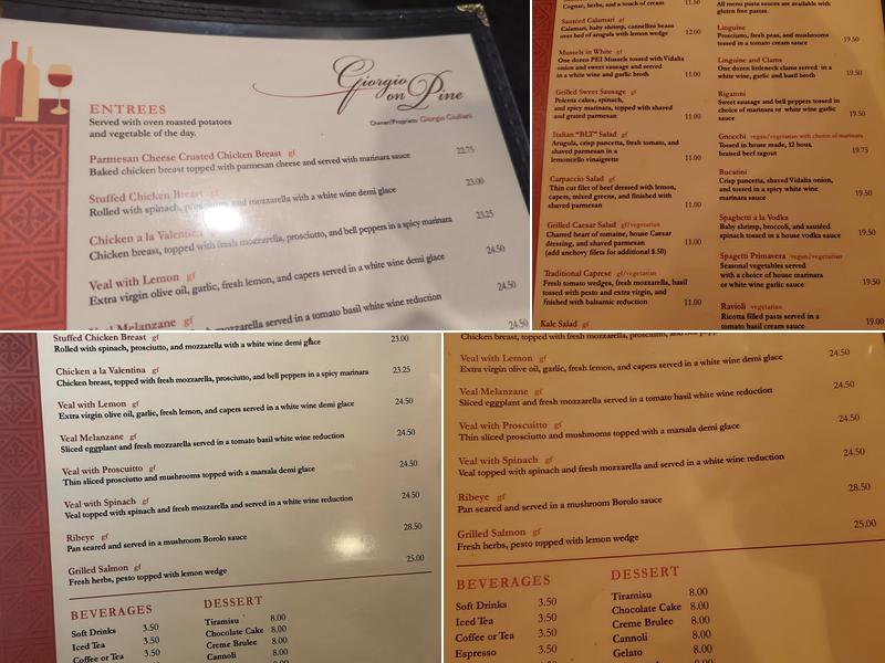 Giorgio On Pine Menu