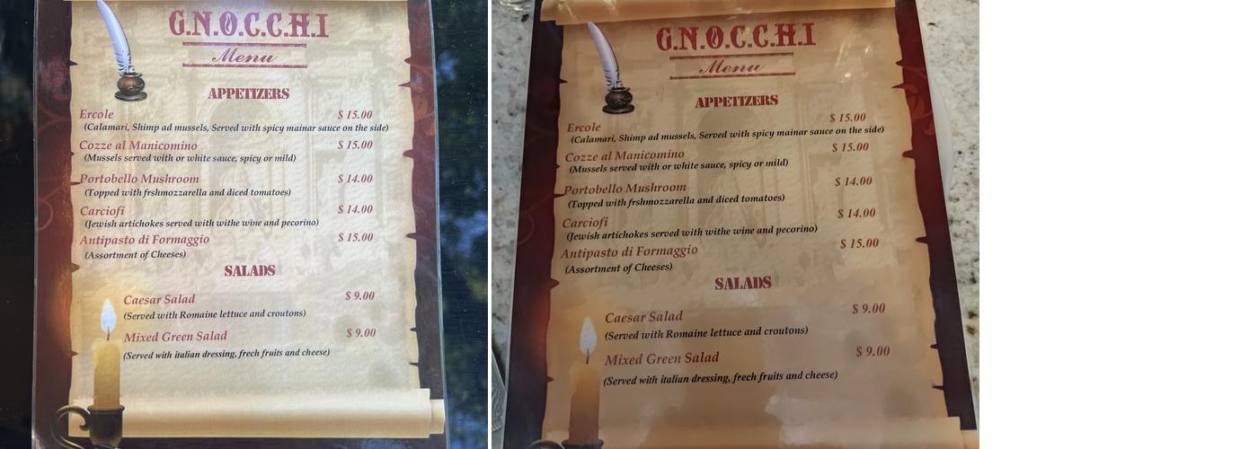 Gnocchi Menu