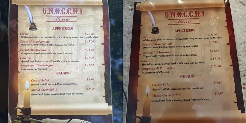 Gnocchi Menu