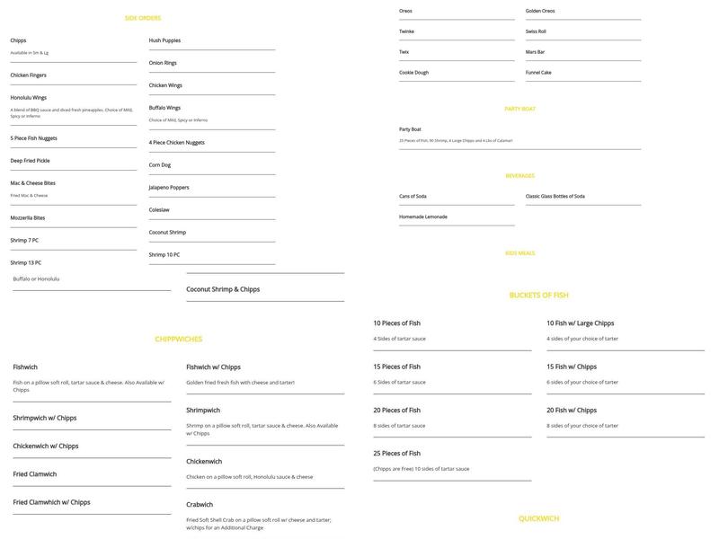 The Chippery Menu