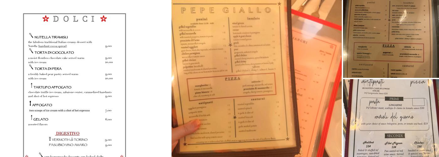 Pepe Giallo Menu