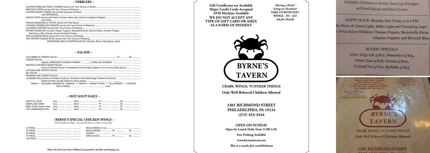 Byrne's Tavern Menu