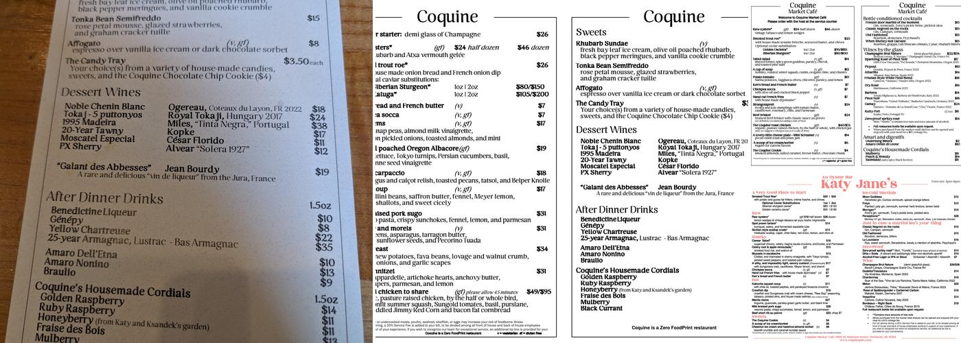 Coquine Menu