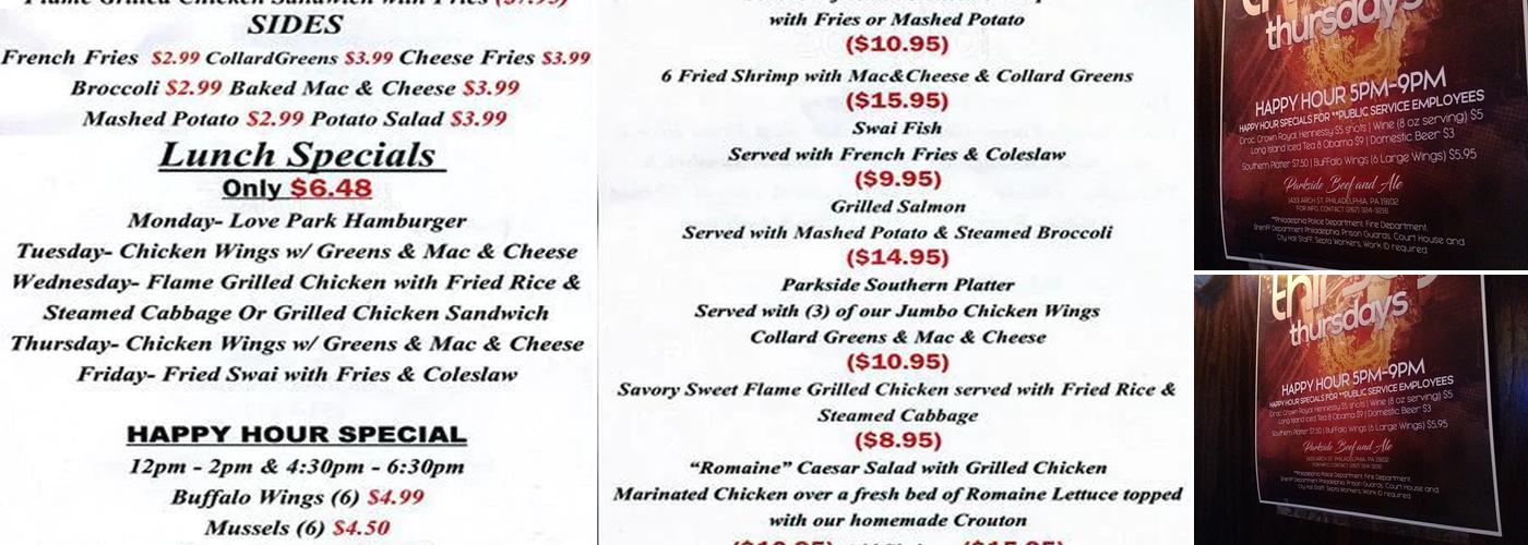 Parkside Beef & Ale Menu