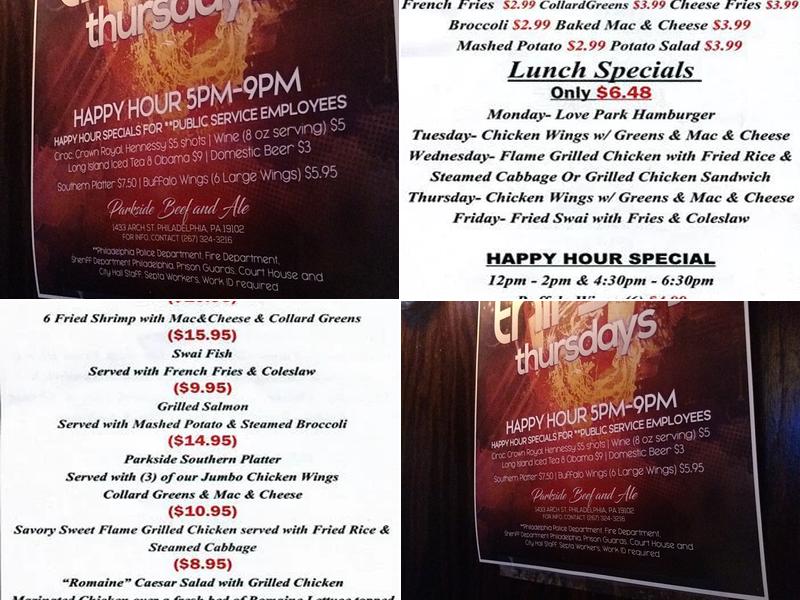 Parkside Beef & Ale Menu