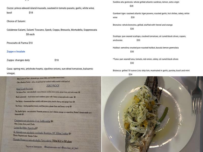 Bari Ristorante e Enoteca Menu