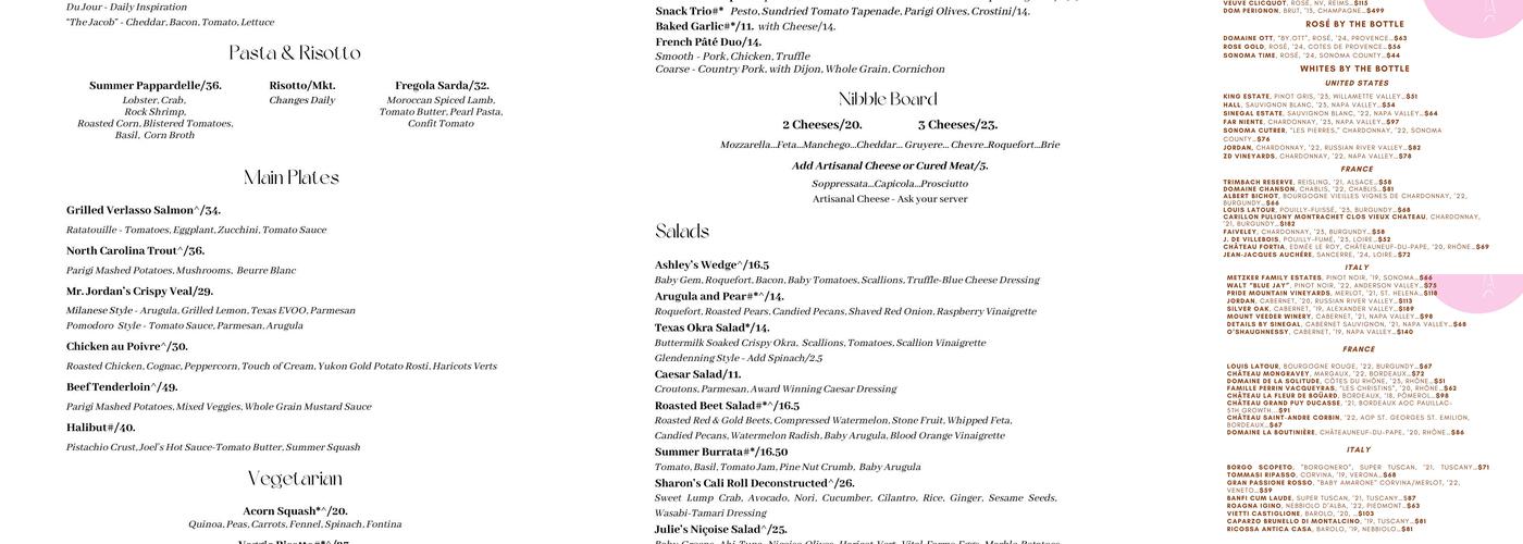 Parigi Restaurant Menu