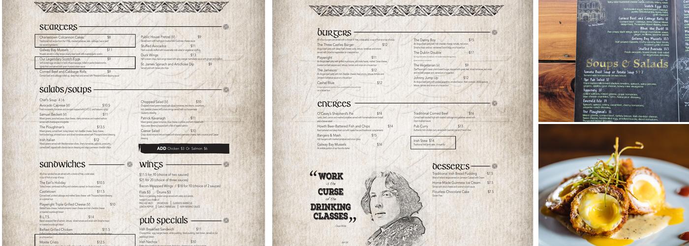 The Playwright Irish Pub Menu