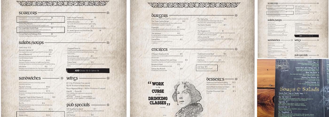 The Playwright Irish Pub Menu