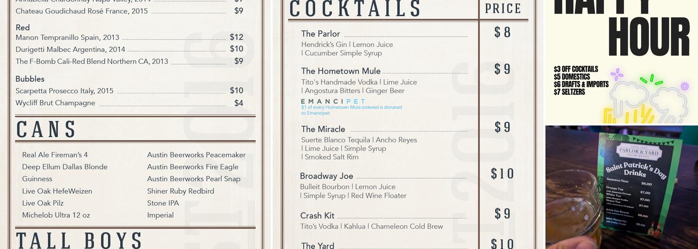Parlor & Yard Menu