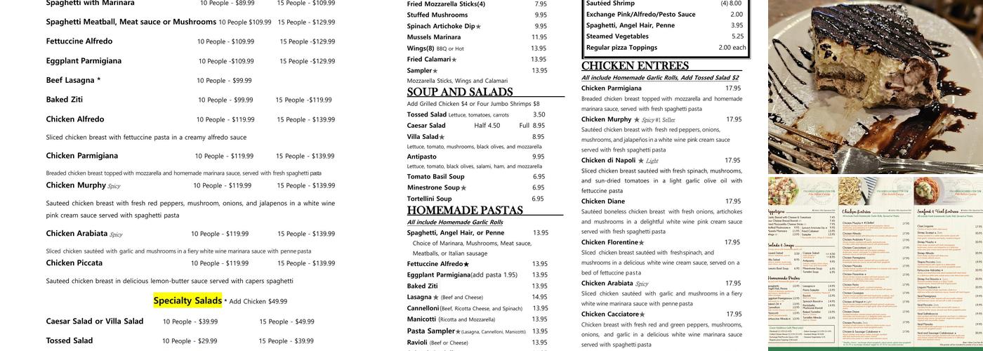 Italian Villa Carrollton Menu