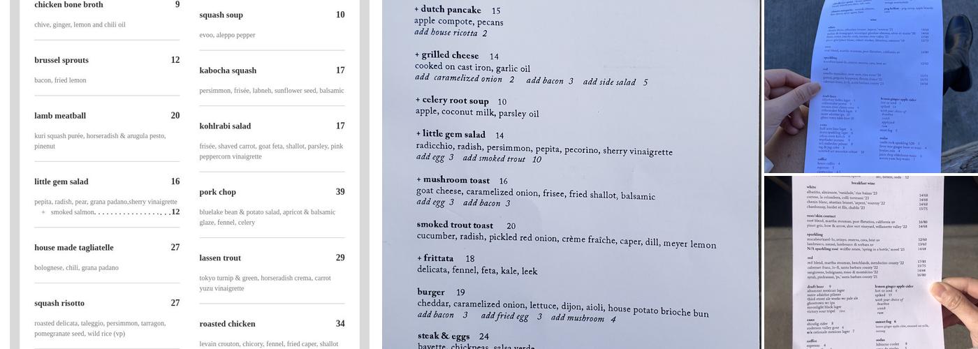 Outerlands Menu