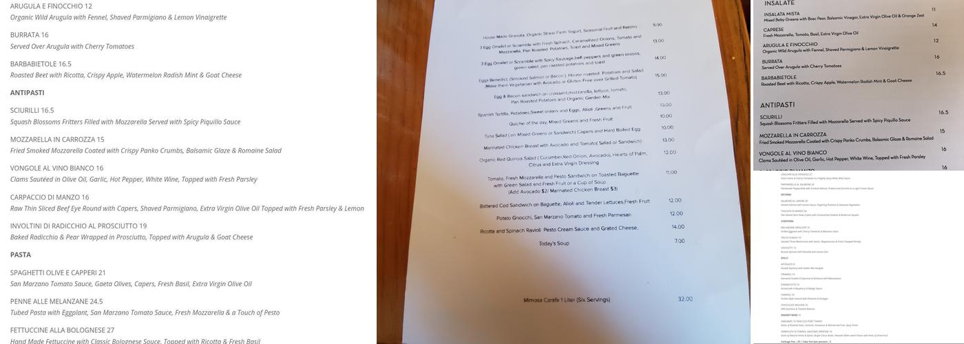 Fiore Caffe Menu
