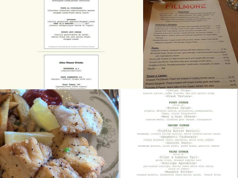 Fillmore Trattoria Menu