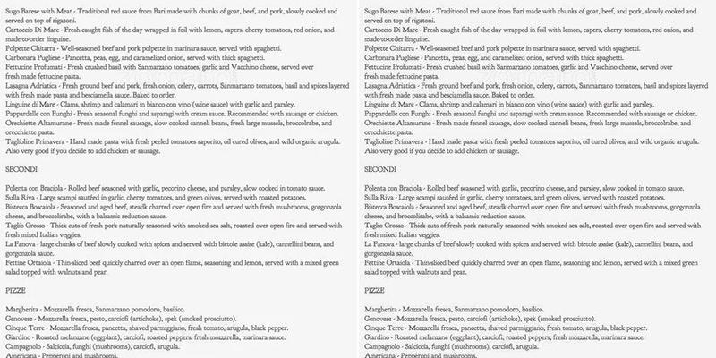 Enzo's Caffe Italiano Menu