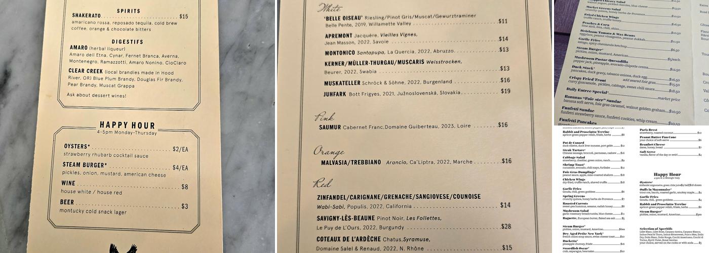 Canard Burnside Menu