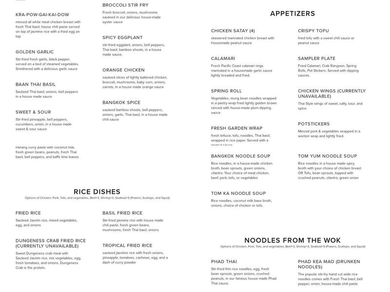 BAAN THAI Menu