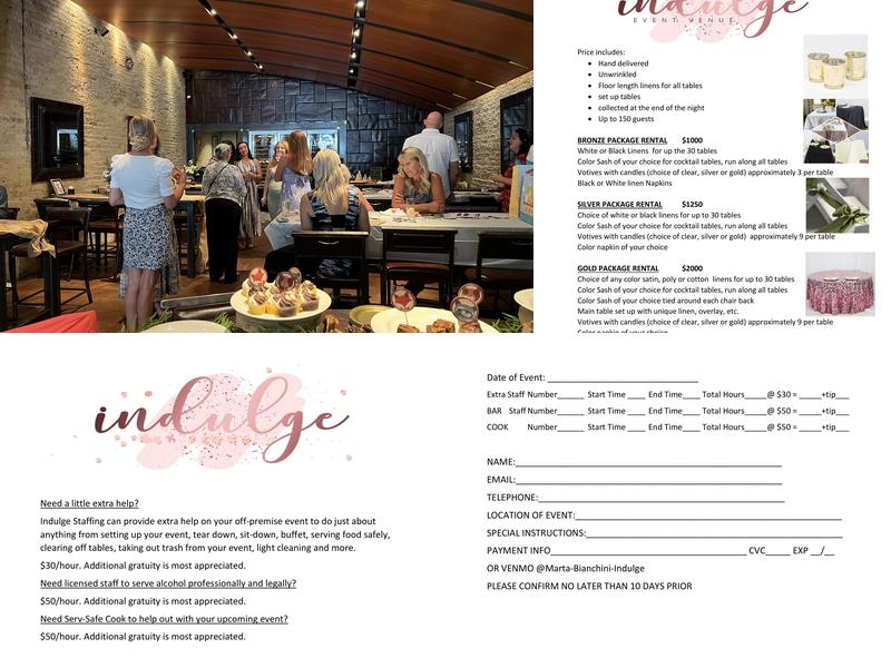 Indulge Event Venue Menu