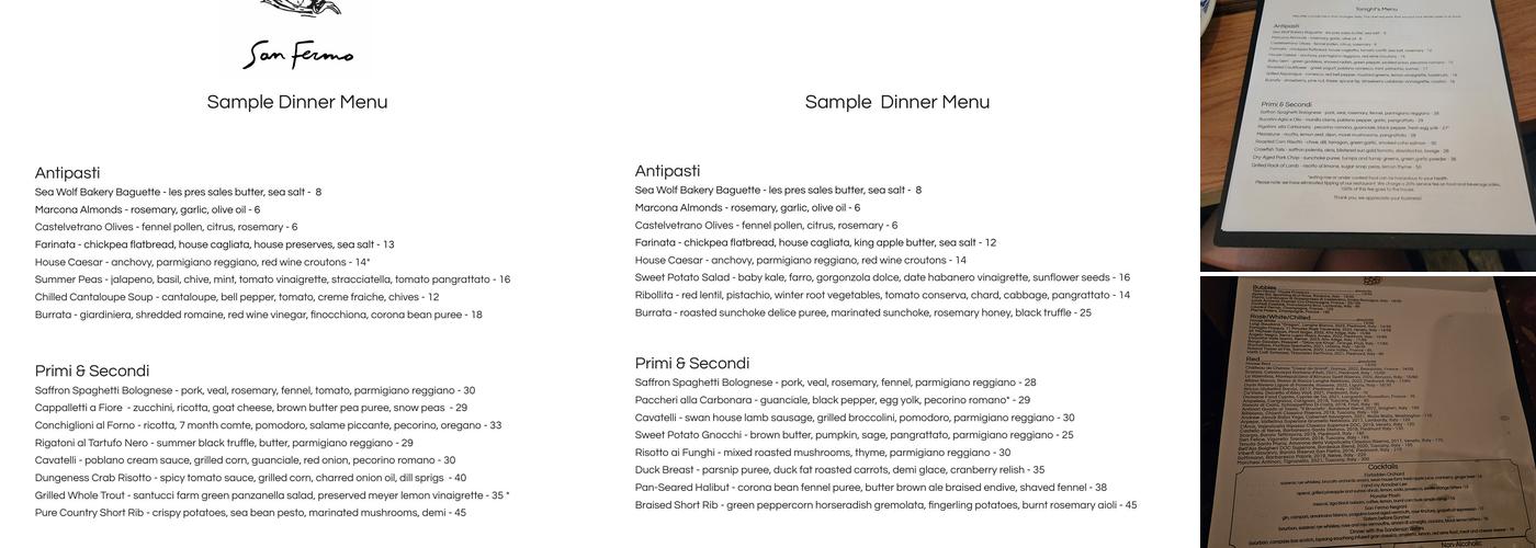 San Fermo Menu