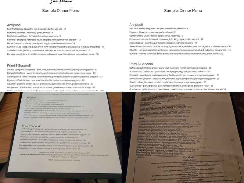 San Fermo Menu