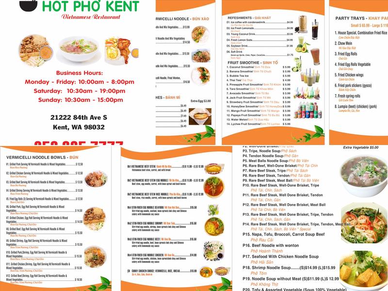 Hot phở Menu