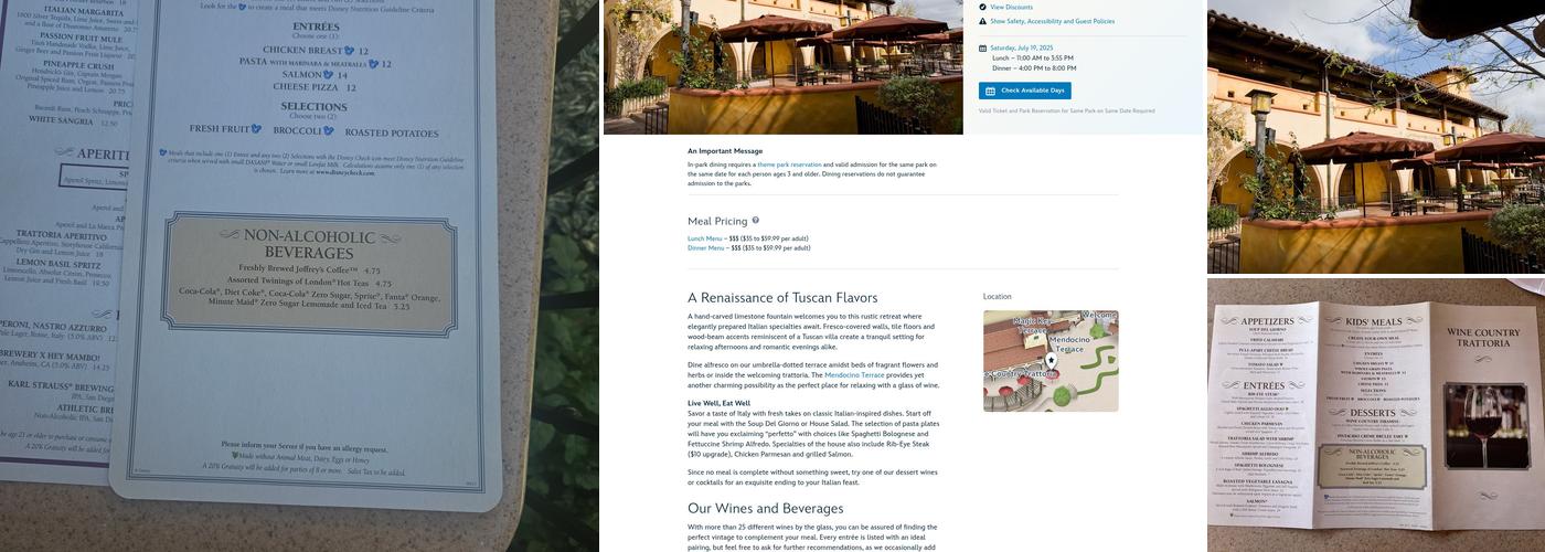 Wine Country Trattoria Menu