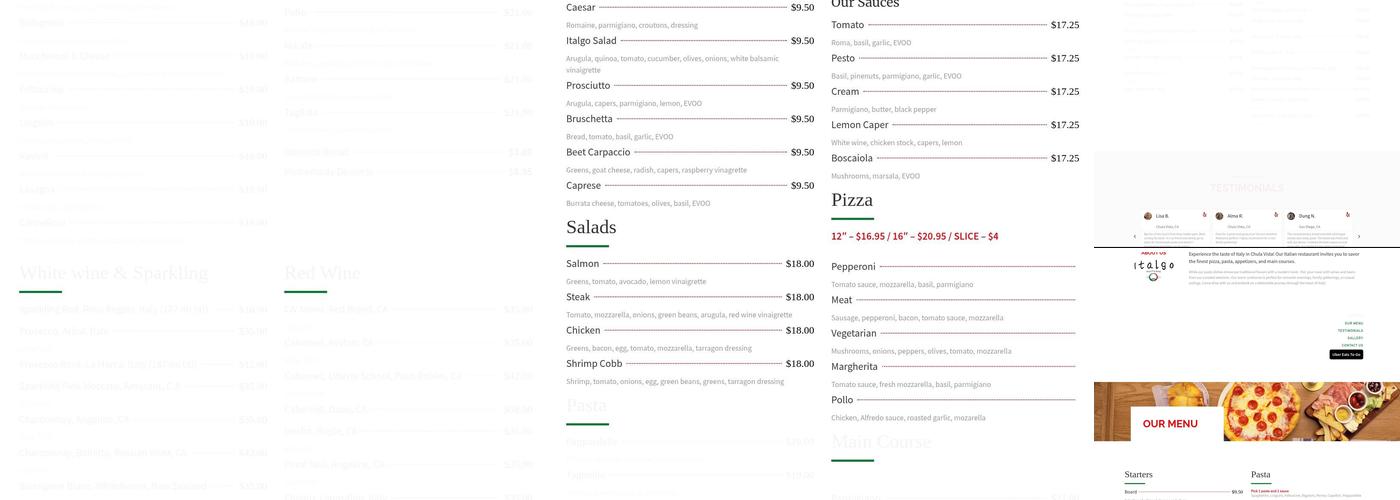 Italgo Pasta Bar Menu