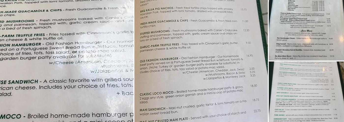 Cinnamon's at the 'Ilikai Menu