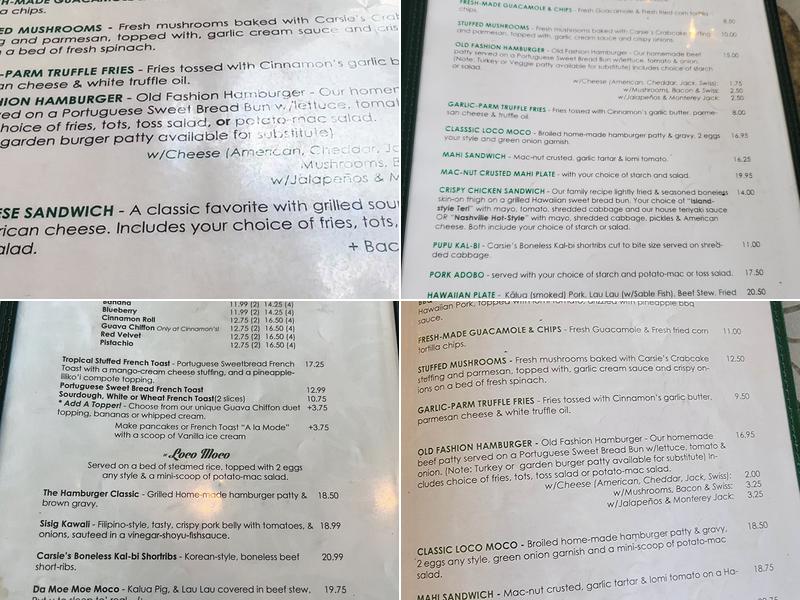 Cinnamon's at the 'Ilikai Menu