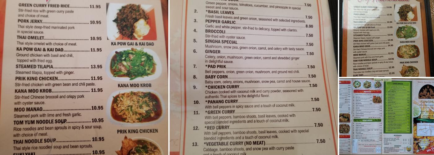 Singha Thai Menu