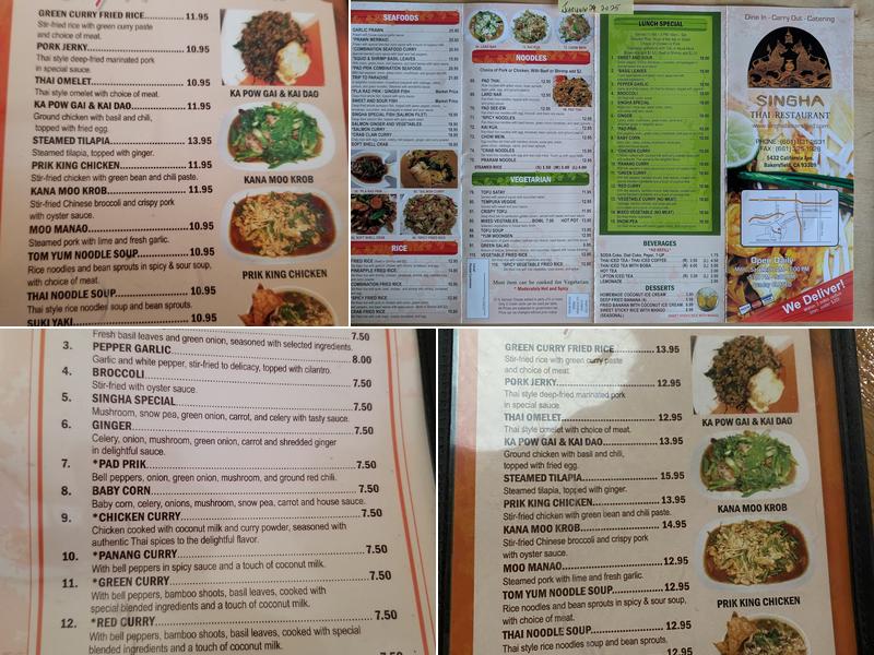 Singha Thai Menu