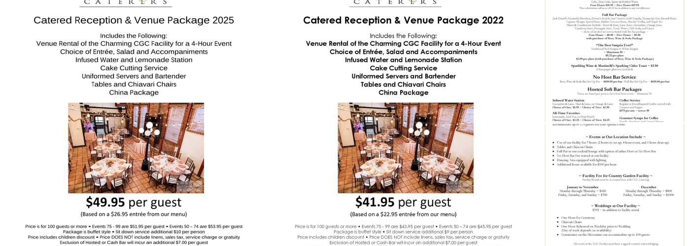 Country Garden Caterers and CGC Facility Menu