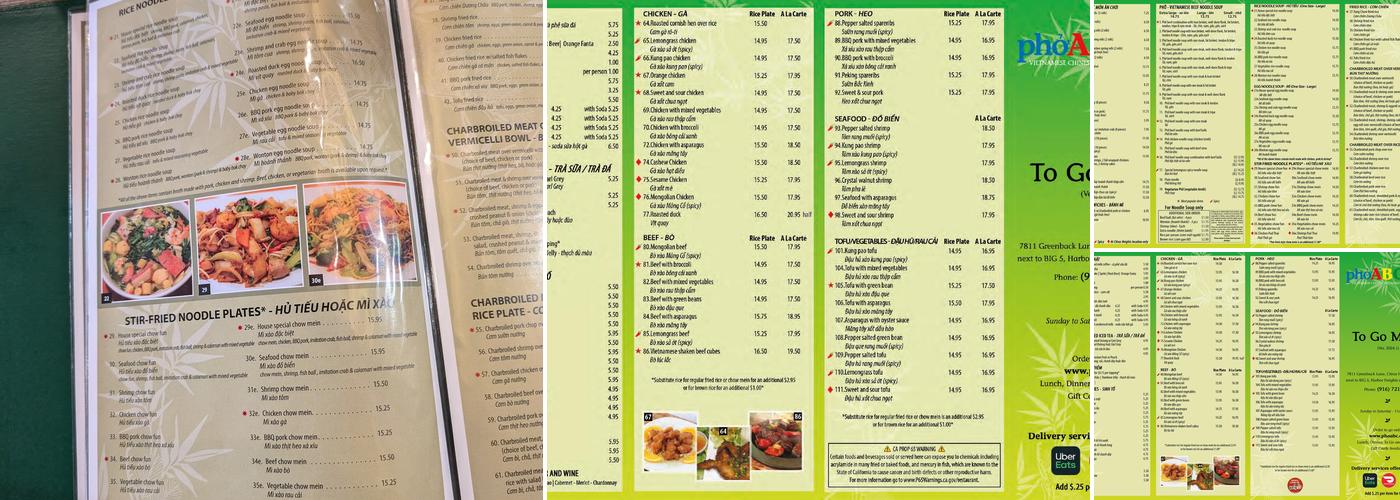 Phở ABC Menu