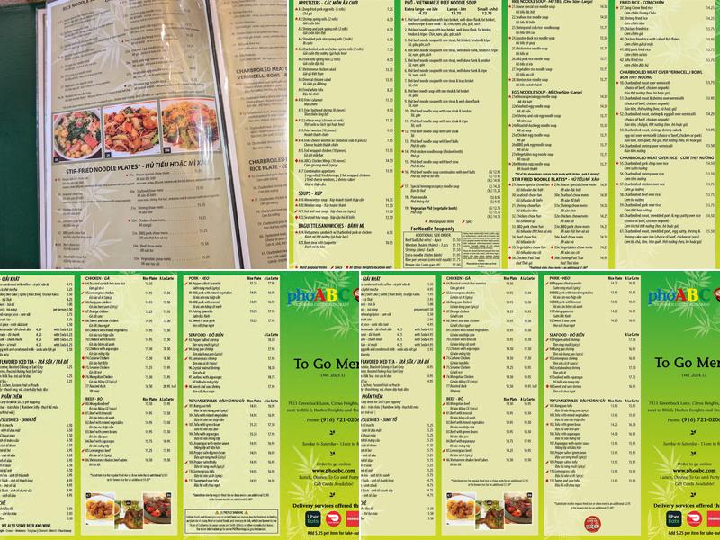 Phở ABC Menu