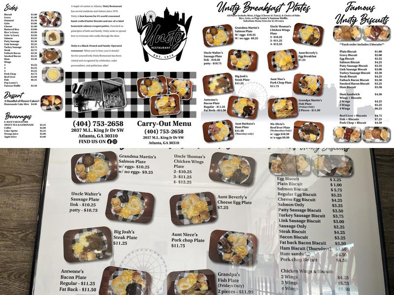 Unity Restaurant Menu