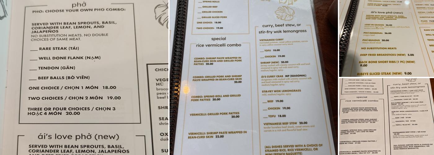 Pho Saigon Restaurant Menu