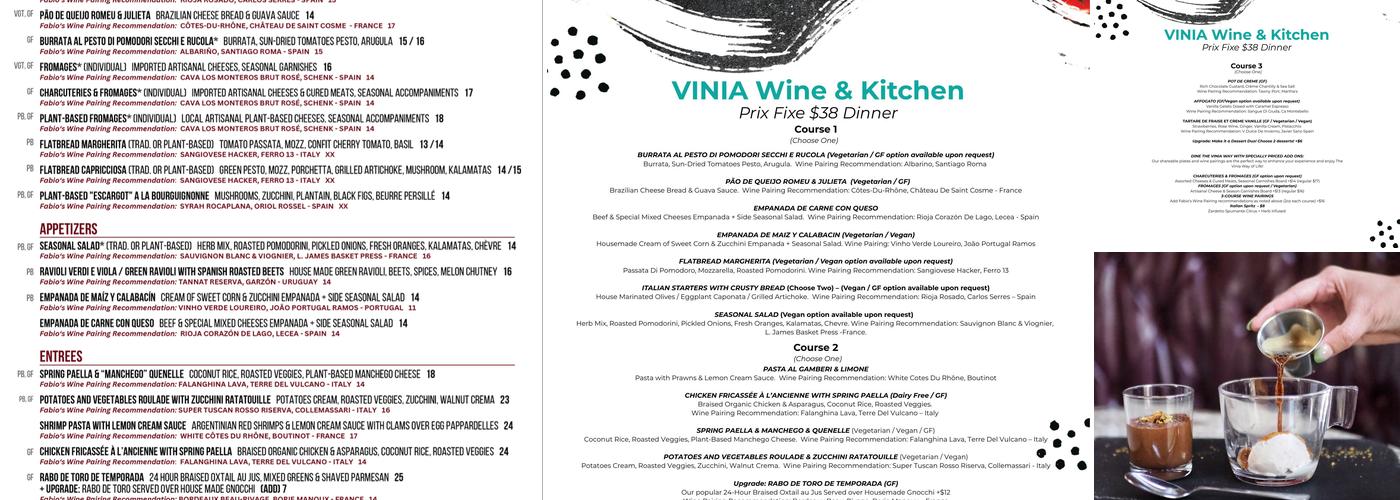 VINIA Wine & Kitchen Menu