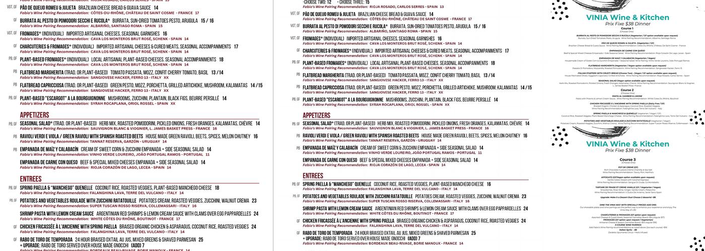 VINIA Wine & Kitchen Menu
