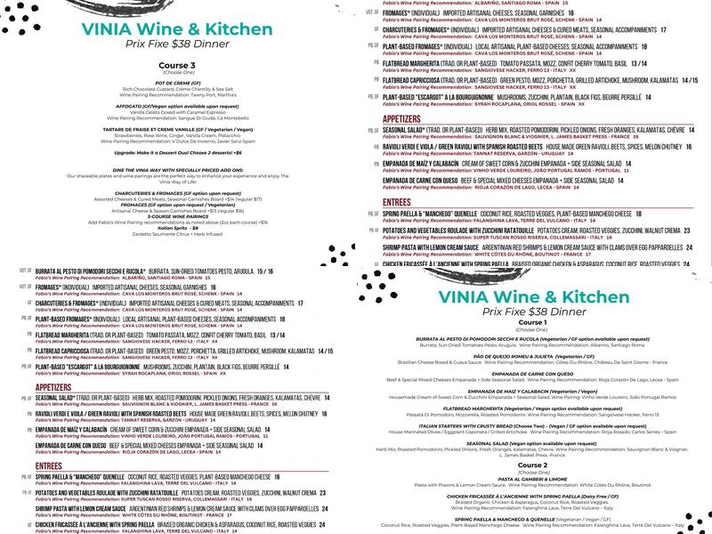 VINIA Wine & Kitchen Menu