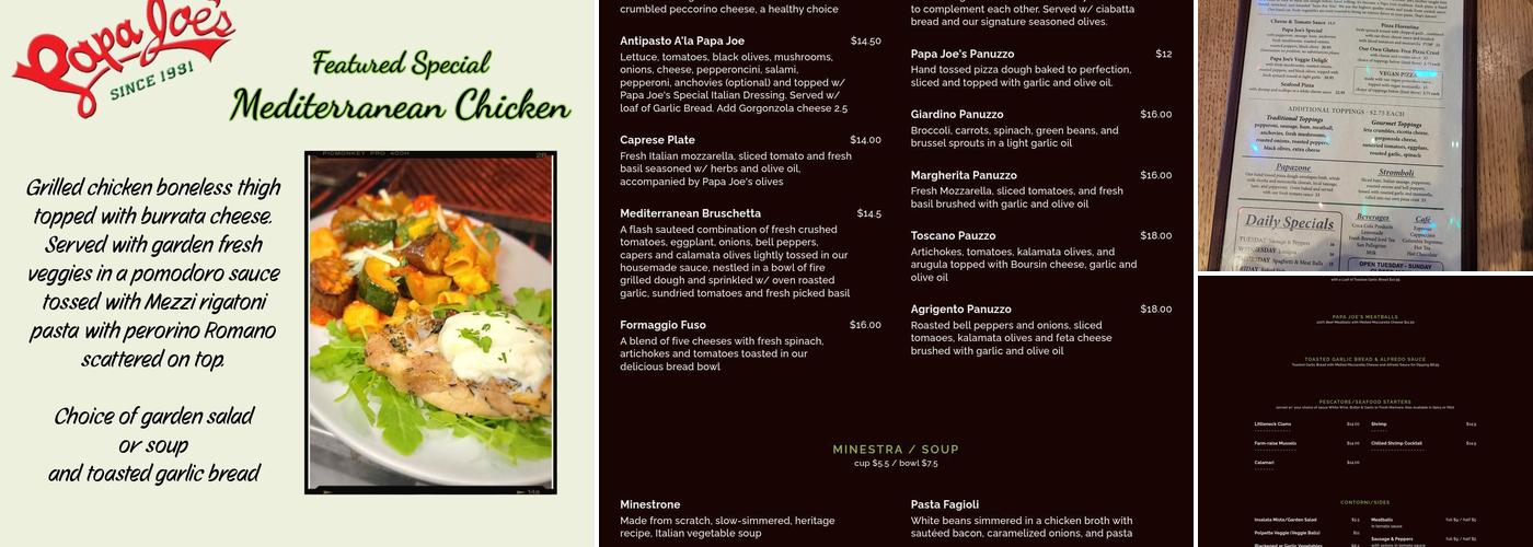Papa Joes Italian Restaurant Menu