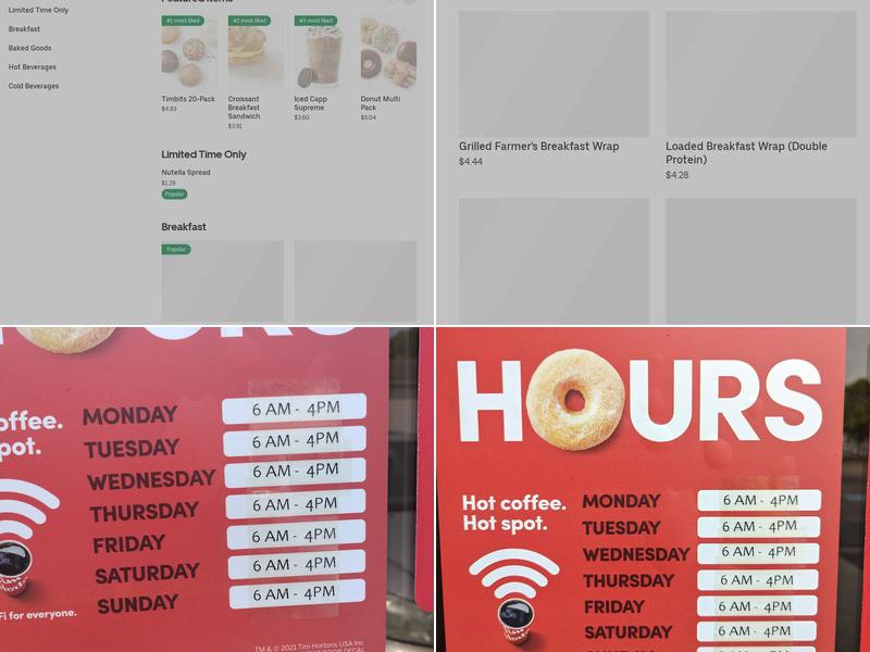Tim Hortons Menu
