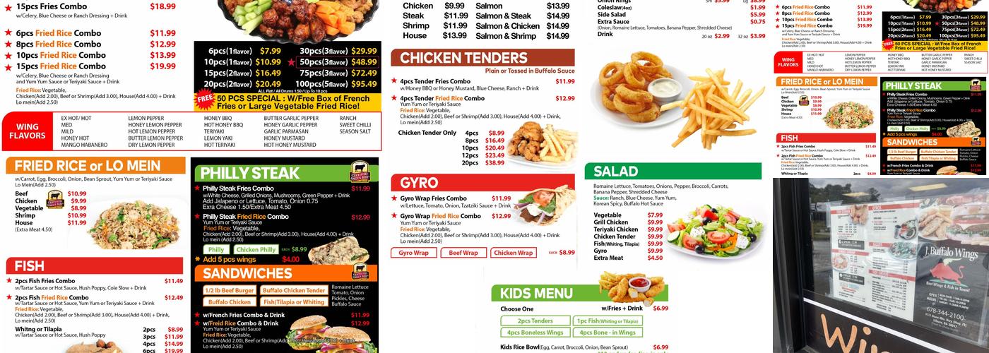 J Buffalo Wings Menu