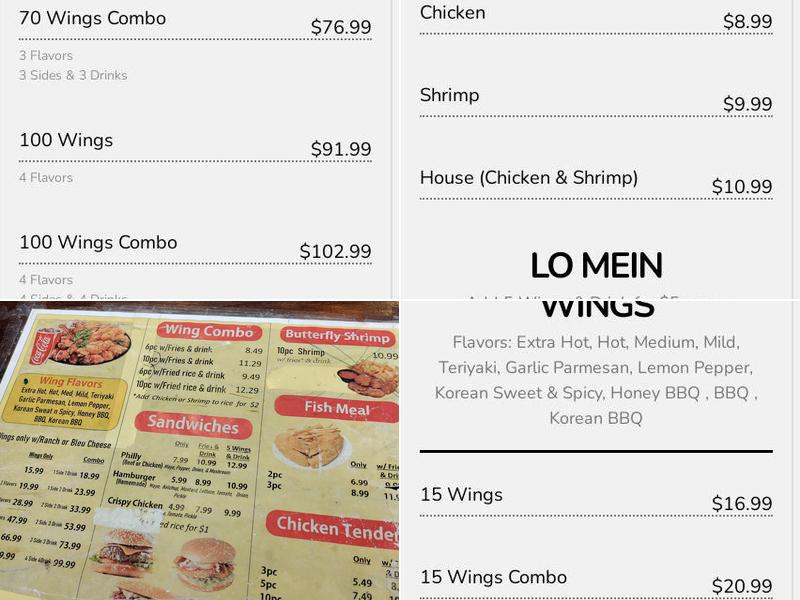 X Wings Menu