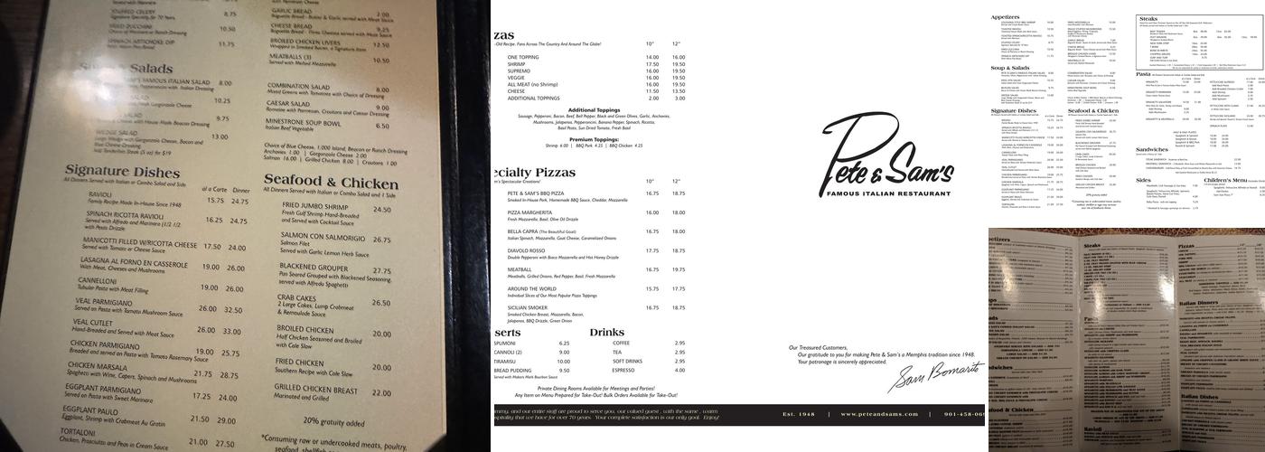 Pete and Sam's Menu