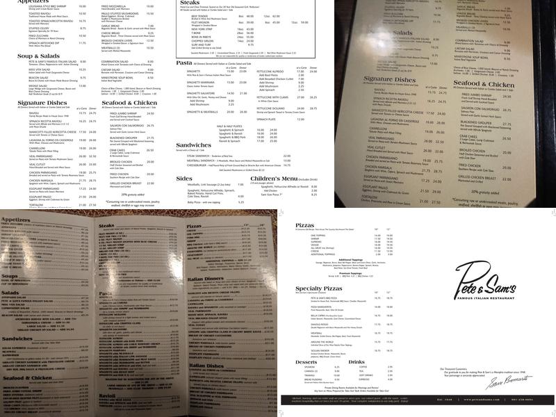 Pete and Sam's Menu