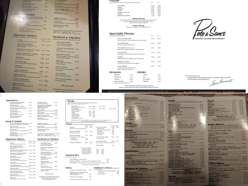 Pete and Sam's Menu