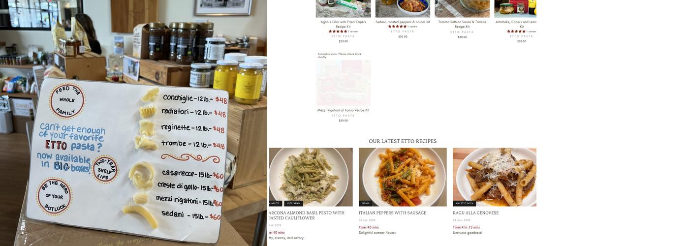 Etto Pastificio Menu