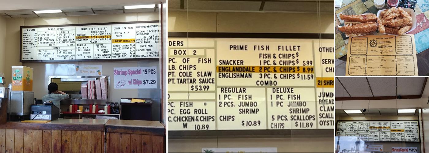 England Fish & Chips Menu