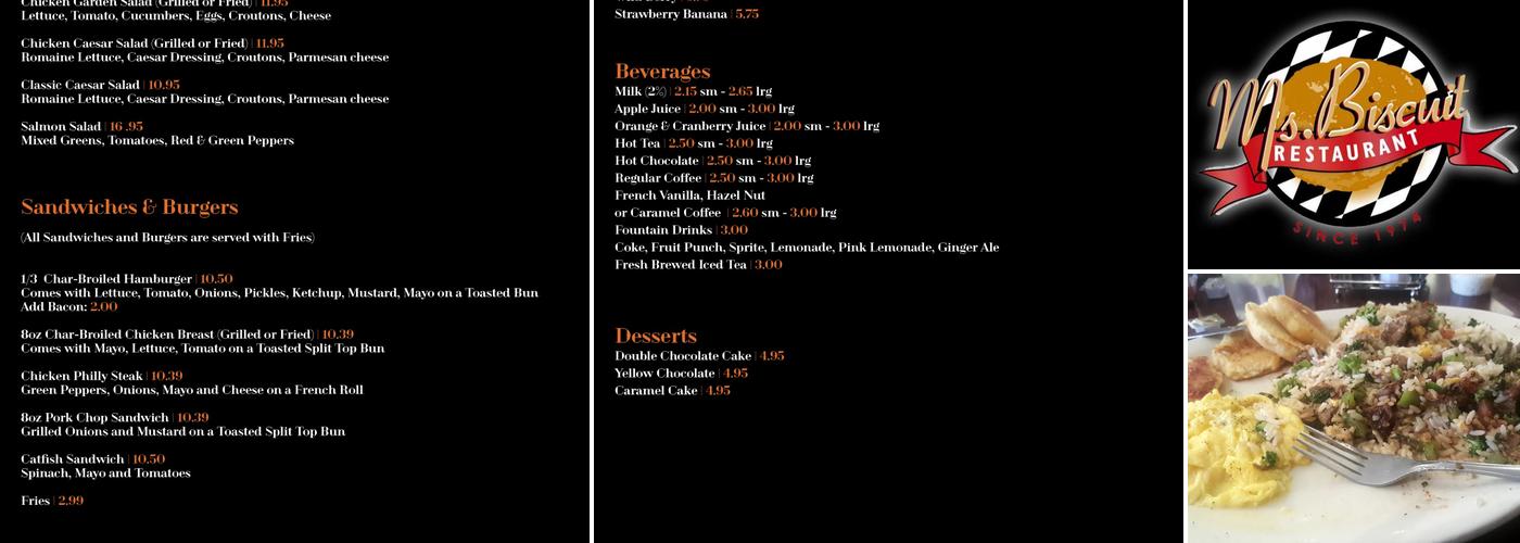 Ms. Biscuit Menu